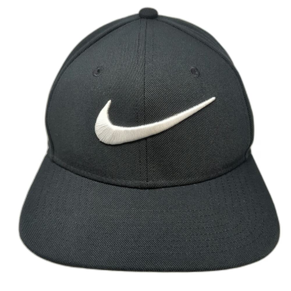 Nike Snapback Black Hat M Green Underbrim Embroidered Swoosh Logo Pro Cap